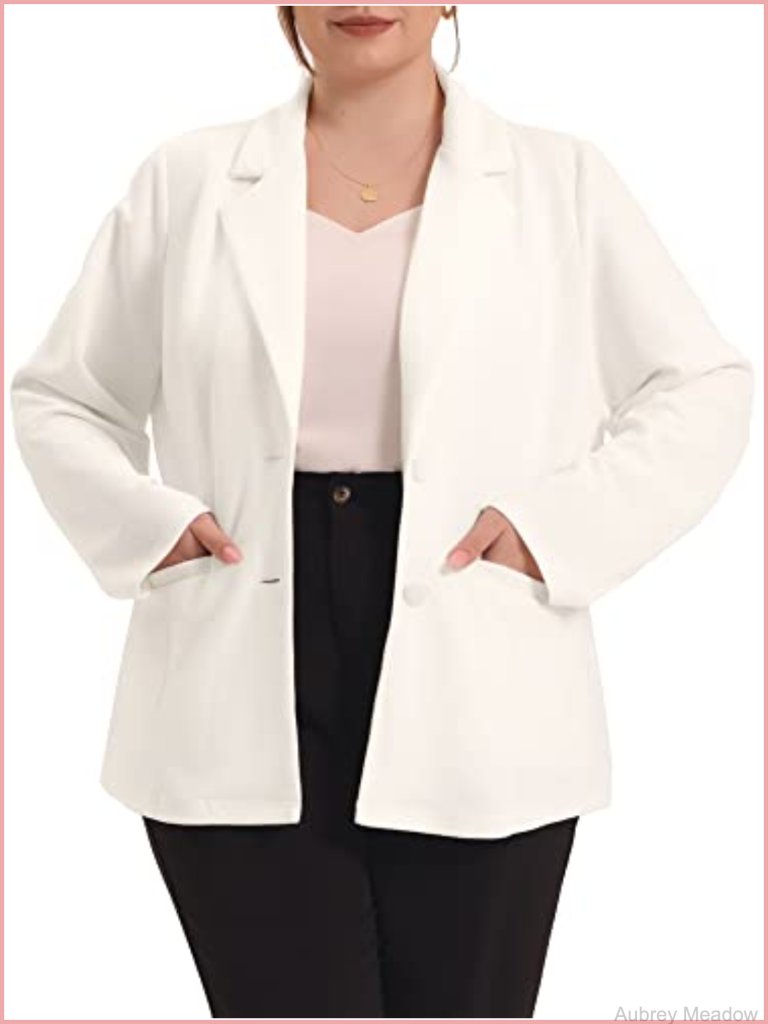 Plus Size Blazers For Women Notched Lapel Button Business Casual Suit Jacket